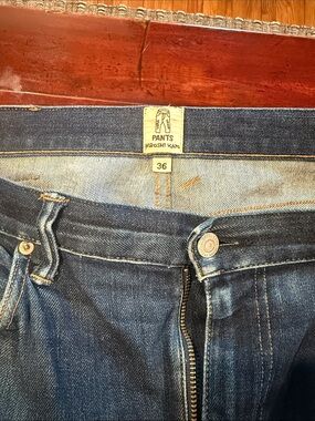 Men's Straight Fit Dark Blue Denim Jeans by Hiroshi Kato - 36
